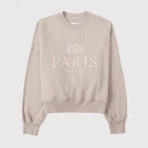 Abercrombie & Fitch Soft AF Embroidered Beige Oatmeal Paris Sweatshirt Size M